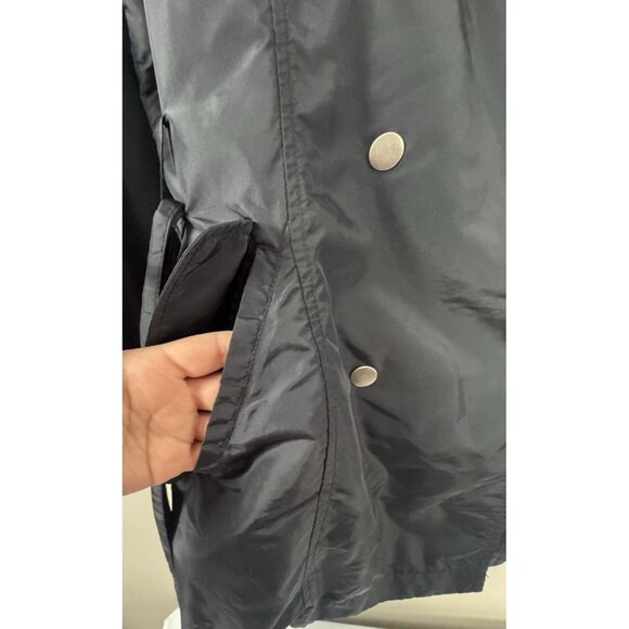 Brandon Thomas Womens 1X Black Rain Coat Tie Waist Double Breasted Outdoors Chic - Picture 8 of 13